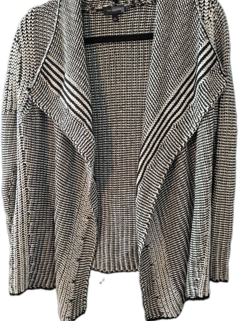 The Limited Black and White Open-Front Cardigan Sweater